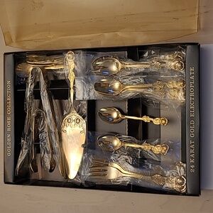 NEW(but opened) Golden Rose Collection 24k Electroplated Gold Utensil Set 28pcs